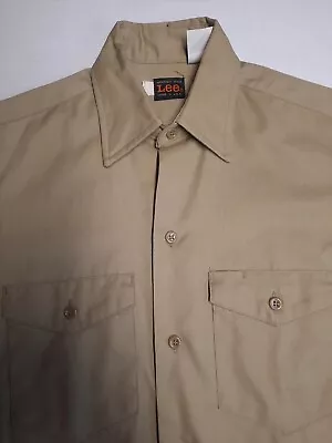 Vintage Military LEE Size Med 14-14.5 Tan Khaki Workshirt Button Up USA Made • $21.99