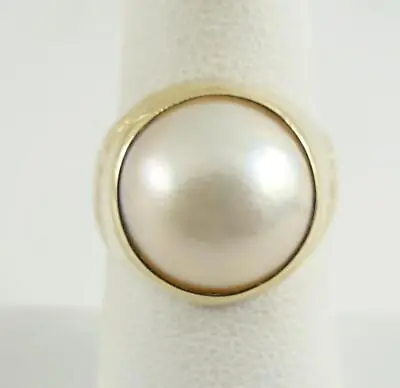 14K Yellow Gold Ladies Sz 6.5 White Mabe Pearl Ring 6g • $299.93