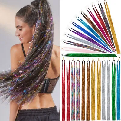 Women 12 Colors Hair Tinsel Extensions & Tools 47  Braiding Sparkle Shiny Hair • £1.80