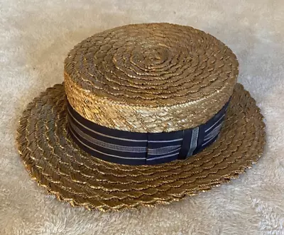 VTG Superior Manufacture Mens Straw Boater Hat Skimmer Ventilated Grosgrain Band • $59.99