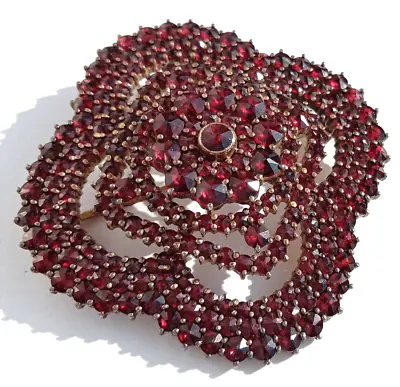 Antique Brooch Natural Czech Bohemian Garnet Silver Gilding. Women's Jewelry • $270