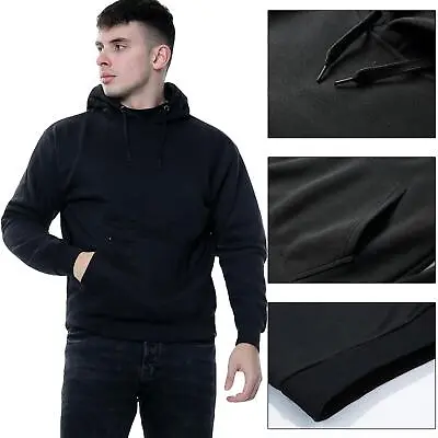 Mens Plain Pullover Hoodie Hooded Sweatshirt Hoody Casual Jumper Black S - 2XL • £9.99