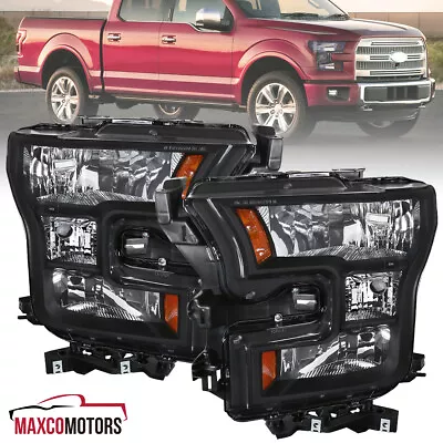 Black Headlights Fits 2015-2017 Ford F150 F-150 Head Lamps Left+Right Pair 15-17 • $104.49