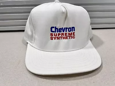 Vintage Chevron Supreme Synthetic Oil Gas Hat Cap Adjustable White Snapback • $19.99