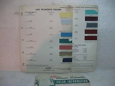 1957 Plymouth Vintage Original Dupont Paint Color Chip Chart • $15.95