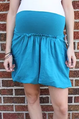 JULES & JIM MATERNITY Women's Teal Ruched Bubble Mini Skirt J11-421 Sz M $116  • £5.59