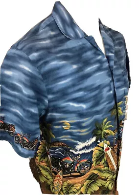 KY's Hawaiian Shirt Mens Large Motorcycle Chopper Beach Palm Trees (D44) • $12.95