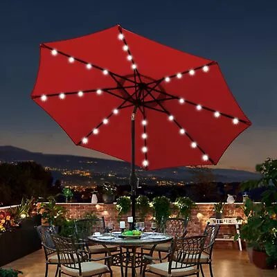 9 Ft Solar Umbrella Patio Table Market Umbrella 32 LED Lighted Outdoor Garden US • $75.59