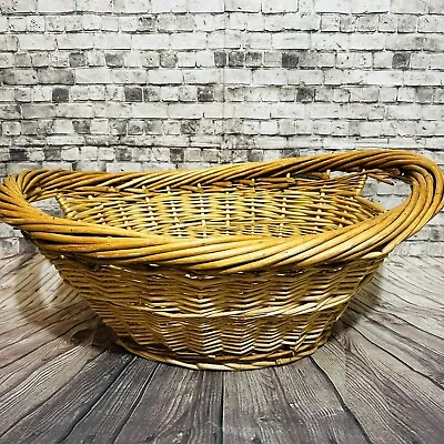 Vintage Large Woven Wicker Cane Oval Laundry Basket W/Handles 23” Wide • $39.99