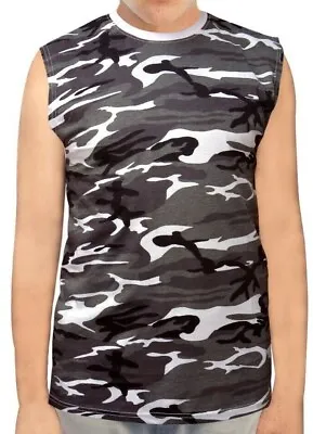 Mens PREMIUM Camouflage Vests Sleeveless Tank Top Training BodyBuilding Comfy • £3.99