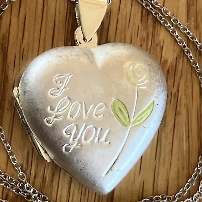 “I Love You” Heart Locket & 925 Sterling 18” Necklace Chain Estate Find • $16.99