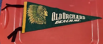 Vintage 1950s Old Orchard Beach ME Maine Indian Headdress 11  Pennant • $9.95