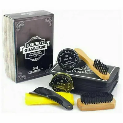 £5.95 • Buy 6 In 1 Black & Neutral Shoe Shine Polish Cleaning Brushes Set Kit In Travel Box