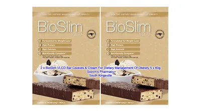 £36.57 • Buy 2 X BioSlim VLCD Bar Cookies & Cream For Dietary Management Weight Loss 5 X 60g