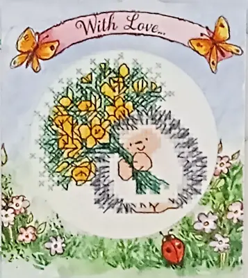 MARGARET SHERRY Cross Stitch Card Kit Hedgehog Daffodils Bunch Bouquet Flowers • £4.99