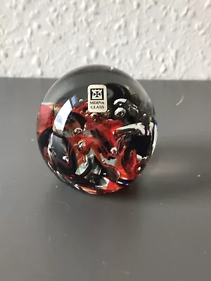 Vintage Mdina Art Glass Paperweight Rare Red And Black Design Signed • £11.50