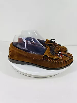 Minnetonka Flat Leather Loafer Womens Size 8 Brown Thunderbird Moccasins USA • $29.99