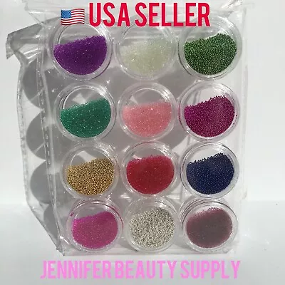 12 Pots Color Caviar Mini Balls Micro Beads Nail Art Acrylic Uv 3d Decoration Us • $8.99