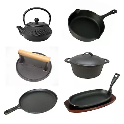 £44.95 • Buy Used Cast Iron Skillets Frying Pans Burger Presses Baking Stone Sizzle Platters