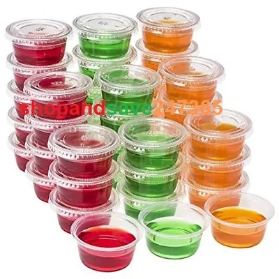 100 Round Plastic Transparent Deli / Sauce Storage Container Pots Cups With Lids • £9.49