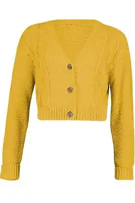 New Ladies Chunky Cable Knitted 3 Button Long Sleeve Short Crop Cardigan Top • £10.99