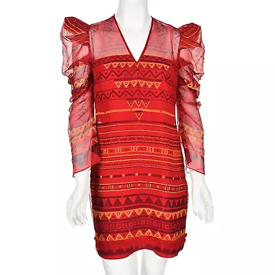 ZANDRA RHODES Rare Vintage Red Silk Georgette Crepe Mini Shift Dress US SIZE 4 • $299