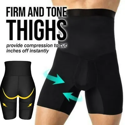 Men's High Waist Compression Body Shaper Boxer Shorts Tummy Control Pants Briefs • £7.79