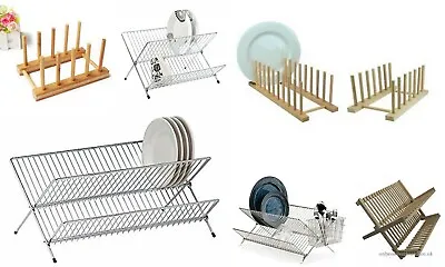 £10.95 • Buy Dish Drainer Wooden Folding Chrome Metal Wire Dinner Plates Rack Stand Holder