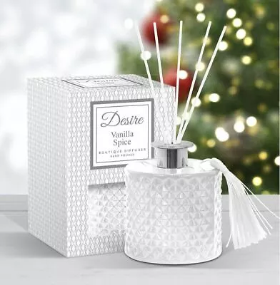 Desire Vanilla Spice Boutique Reed Diffuser White Glass Jar Tassel 100ml • £10.99