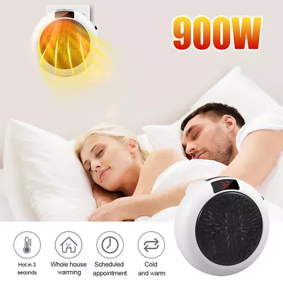 900W Portable LED Digital Electric Heater Wall Sockets Mini Fan With Timer Home • $16.56