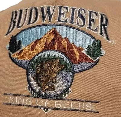Vintage Budweiser Beer Bass Trout Anglers Fishing Mountains Snapback Hat Cap Usa • $42.24