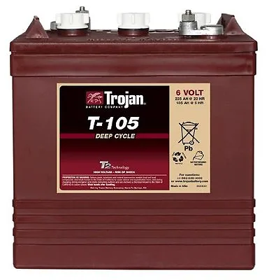 Trojan T-105 6 Volt Golf Cart Battery RV Marine Solar Deep Cycle • $190