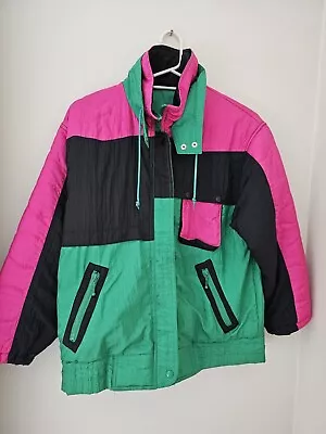 Saint Lori Vintage Ski Style Jacket Pink Green Black Size M • $40