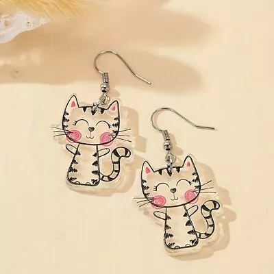 Cute 3D Animal Cat Drop Dangle Earrings Acrylic Jewelry For Women Girls • $2.27