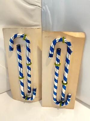 Vintage Mercury Glass Christmas Candy Canes Blue Striped Set Of 4 • $89