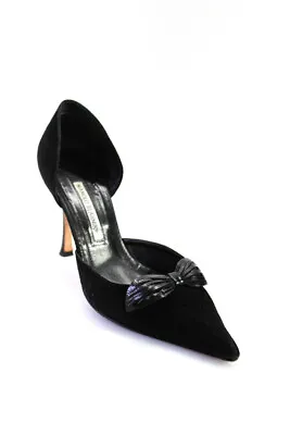 Manolo Blahnik Women's Suede Pointed Toe High Heel Pumps Black Size 40 • $109.79
