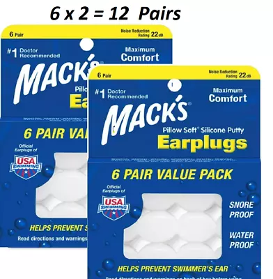 2Pack Mack's Pillow Soft Silicone EarPlugs For Sleeping Snoring Swimming 12 Pair • $12.99