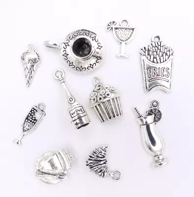 10 Tibetan Silver Food Picnic Drink Theme Charms Jewellery Making • £3.50