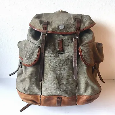 Swiss Army Sattler Backpack 40s Vtg Salt And Pepper Military Leather Canvas 1949 • $259.90