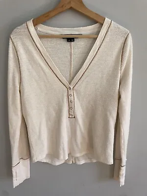 Veronica Beard Women’s Waffle Knit Thermal Henley Top Natural Size M • $29