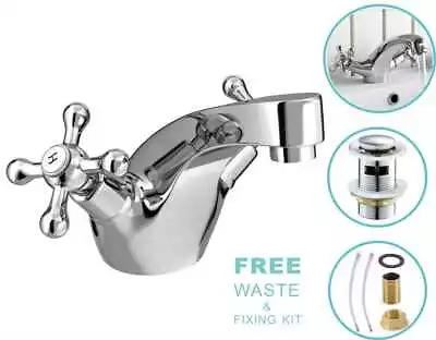 £17.50 • Buy New Modern Cross Head Bathroom Chrome Basin Sink Mono Mixer Tap With Free Waste