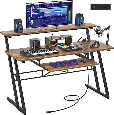 47'' Music Studio Desk With Power Outlet Studio Desk For Music Production Reco • $247.99