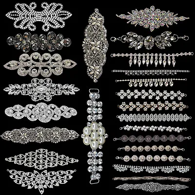 £9.59 • Buy Diamante Motif Rhinestone Crystal Applique Bridal Dress Sew On Glue On DIY Patch