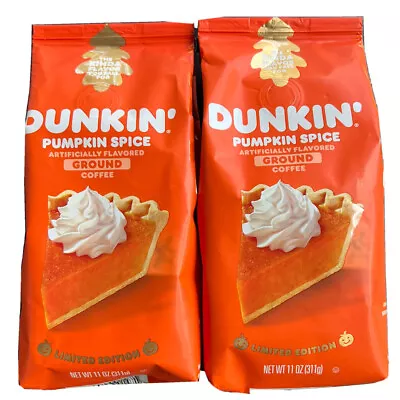 $24.99 • Buy Dunkin' Donuts 11oz Pumpkin Spice Ground Coffee Lot Of 2  Exp 06/24 Ships Free!!