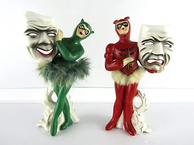 Vintage Enesco Sconso Green And Red Devil Ballerina Figurines Set W Comedy Mask • $546.70