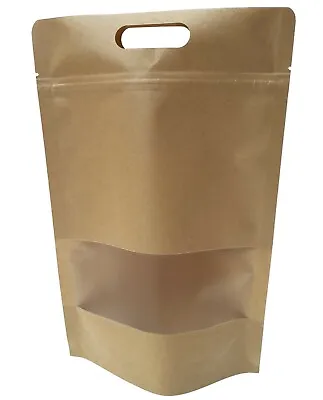 £15.99 • Buy Stand Up Pouch Bags With Window And Hang Up Hole Kraft Paper Press Lock 50pcs. 