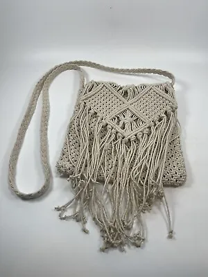 Crocheted Macrame Boho Crossbody Bag Purse Braided Strap • $15
