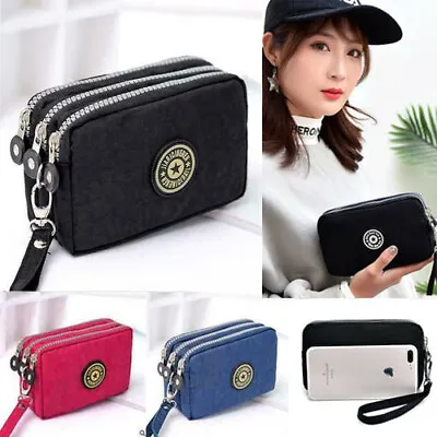 Women Ladies Small Wallet 3 Zipper Phone Case Coin Purse Bag Card Holder Clutch • £4.99