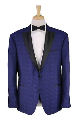 Egara Royal Blue Paisley Peak Lapel Tuxedo Dinner Prom Blazer Jacket 48R • $59