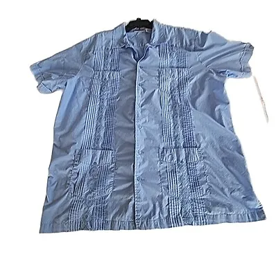 Mens Dress Shirt  2XLT Sky Blue  Short Sleeve Button Down Cotton Blend • $14.25